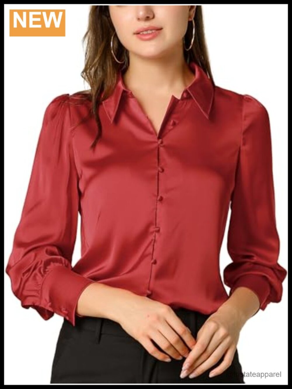 Satin Button Down Long Sleeve Blouse Work Office Business Casual